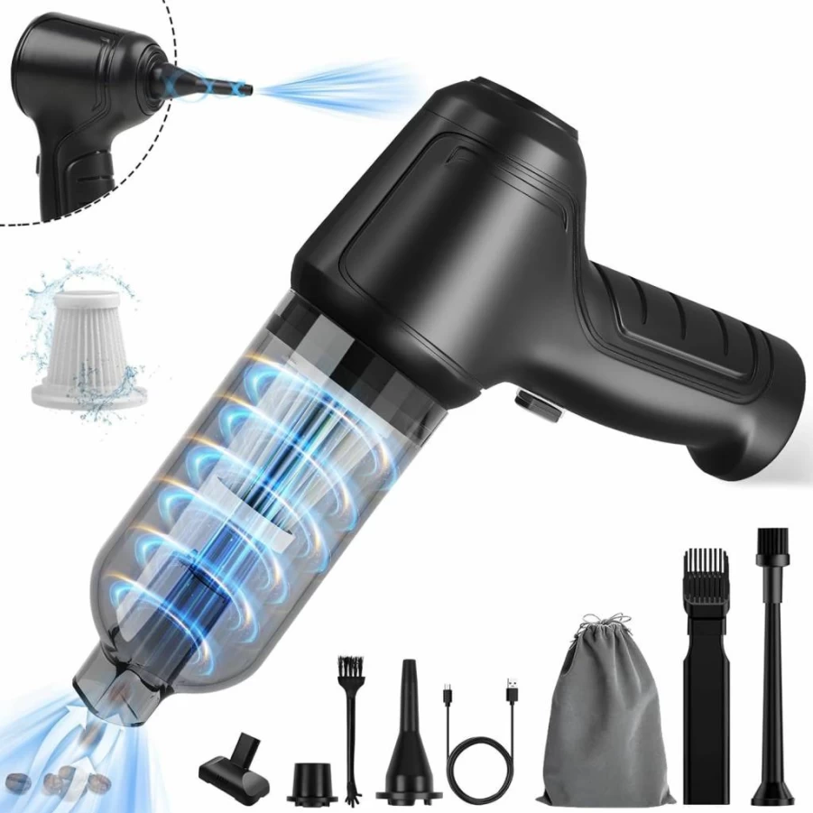 SUNCANDXY Mini Rechargeable 3-in-1 Handheld Vacuum Cleaner for Pet Hair, Home, Office & Car - Portable Cordless Dust Buster - Black