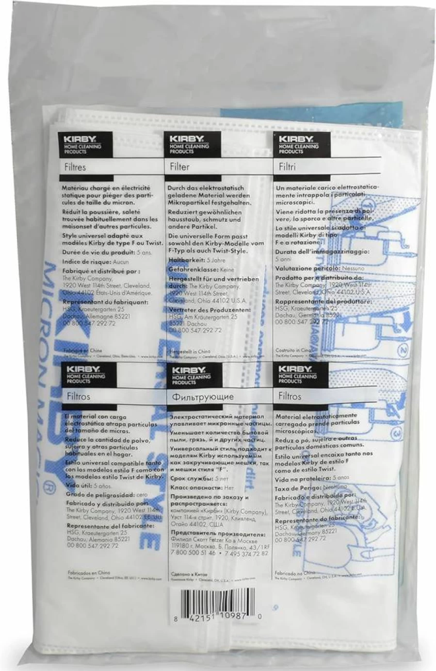 Kirby 205811 Micron Magic HEPA Filter Bags 2-Pack - Universal Fit for F-Style & Twist-Style Kirby Vacuum Models