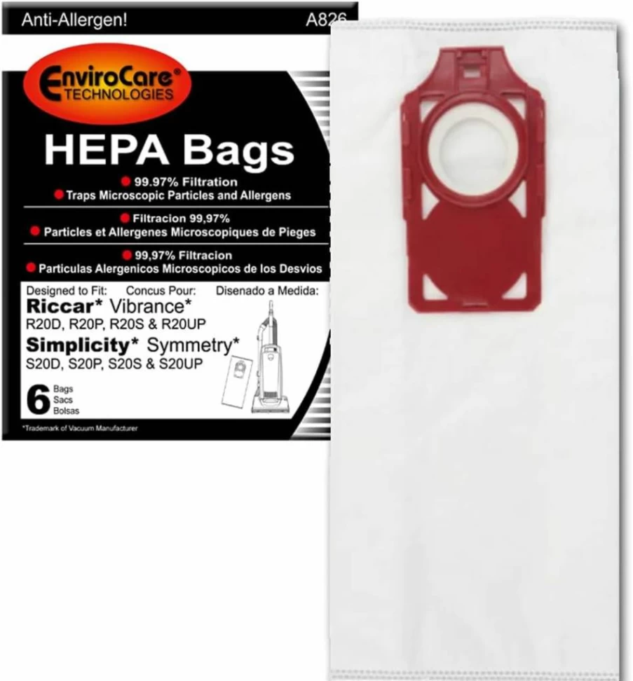 EnviroCare HEPA Vacuum Bags - 6 Pack Compatible with Riccar Vibrance & Simplicity Symmetry Upright Vacuums