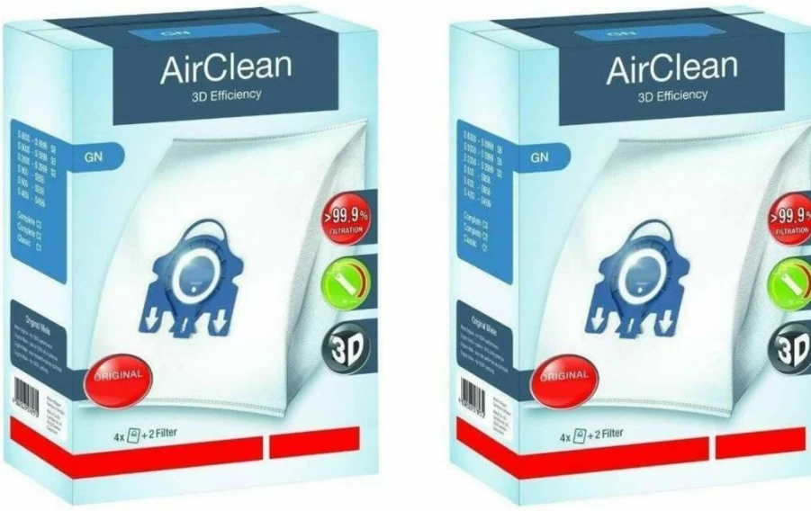 Miele Gn Airclean 3D Efficiency Vacuum Bags - 4 Dust Bags & 2 Filters Compatible with Classic C1, Complete C2/C3, S2/S5/S8 Models (10123210)
