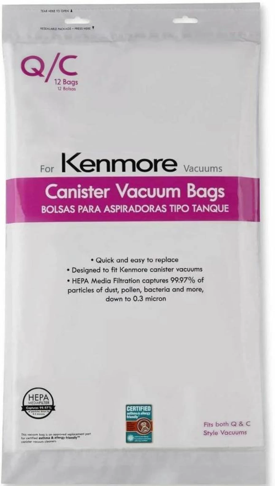 ShoppingOnBed 6-Pack Premium Cloth Vacuum Bags Compatible with Kenmore Canister Models 5055, 50557, 50558, 200, 400, 700, 800 Series - Q/Type Replacement Bags