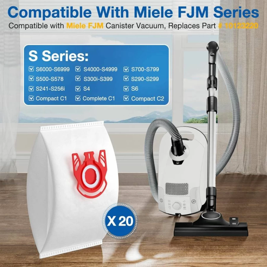 20 Pack LINNIW 3D Airclean Vacuum Bags Compatible With Miele FJM, Compact C1 C2, Complete C1, S241-S700 Series, Replaces Part 10123220