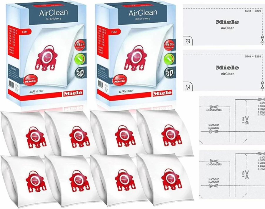 Miele Airclean 3D Efficiency Dust Bags (Type FJM) - 4 Pack with 2 Filters for Vacuum Cleaners, White
