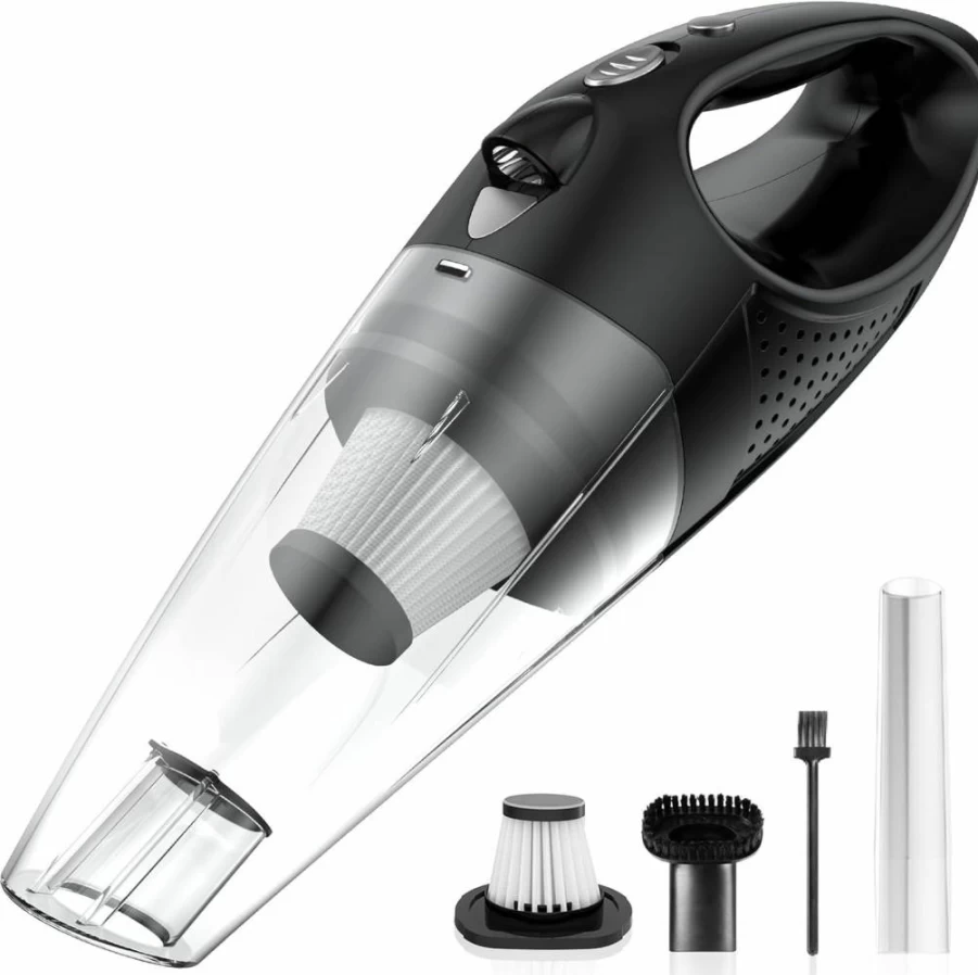 Powools Cordless Handheld Vacuum Cleaner - High Power, Fast Charge, Portable with 2 Filters & Large-Capacity Battery, Orange, 14.3"X4.6"X4.0" for Car and Home Use