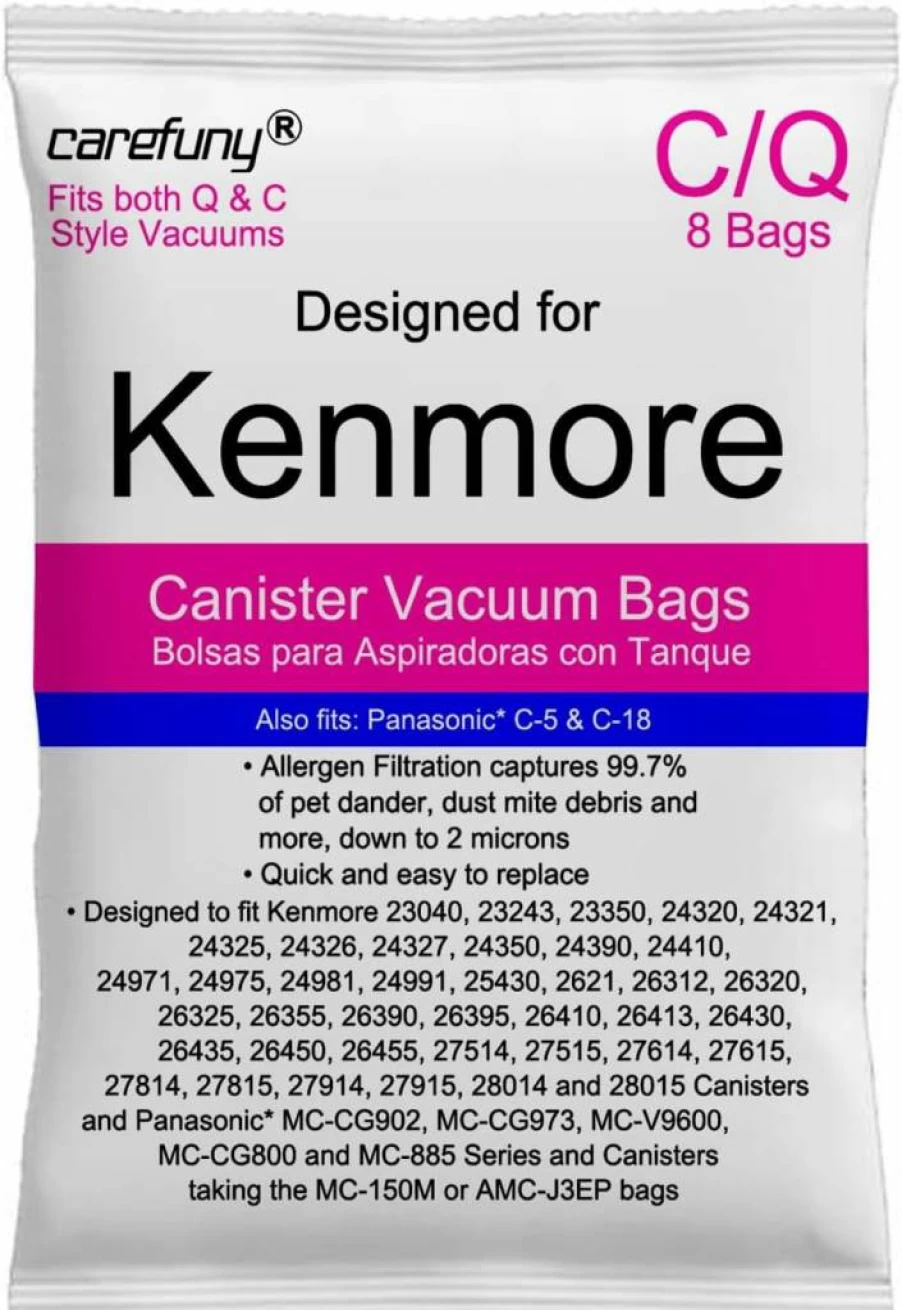 8 Pack CAREFUNY Style C/Q Vacuum Bags Compatible With Kenmore Canister 50104 5055 50557 50558 Type C-5 Vacuums - Replacement Filter Bags for Kenmore Models