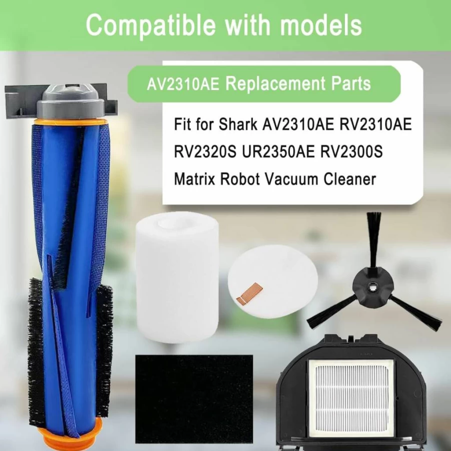 MalhSlix Replacement Parts Kit for Shark RV2310AE RV2320S UR2350AE Matrix Robot Vacuum - 2 Main Brush Rollers, 2 Foam Filters, 3 Air Filters, 8 Side Brushes (Compatible with Shark RV Series)