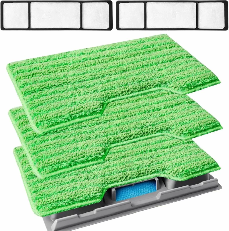 KEEPOW Reusable Mop Pads Refills for Shark VM252 VM200 VC205 VM250 QM250 VM190, 3-Pack Upgraded Hardwood Floor Cleaning Pads with Dirt Chamber, Blue (1+2+3 Pads)