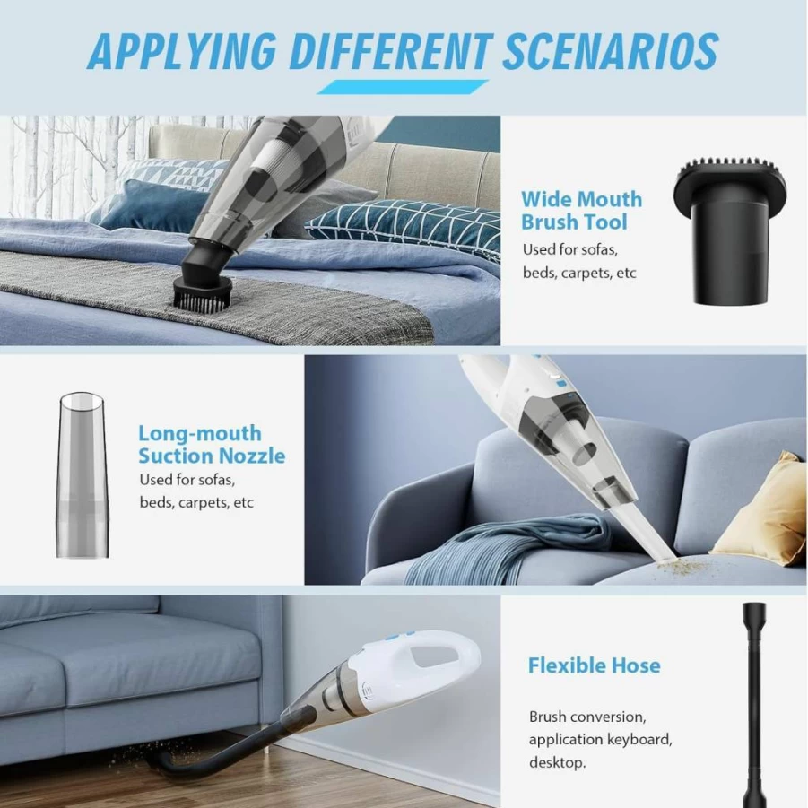 FUOAYOC Cordless Handheld Vacuum Cleaner - 1.6Lbs Lightweight, Powerful Suction, Rechargeable, LED Light, Multi Accessories for Car, Home, Office, Pet Hair