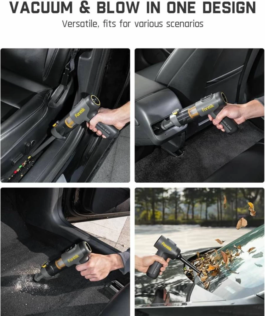 Fanttik Slim V9 Mix Cordless Car Vacuum - 4-in-1 Handheld Air Duster with 12000Pa Suction, Smart LED Display, Portable Mini Keyboard Cleaner for Car & Office