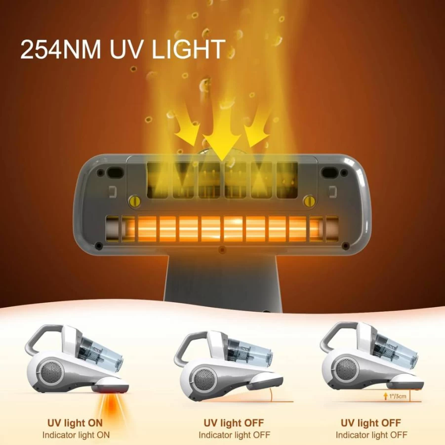 Qijun Handheld UV-C Vacuum Cleaner for Mattress & Fabric - 15Kpa Suction, HEPA Filter, Allergen Removal for Dust, Hair, Dander