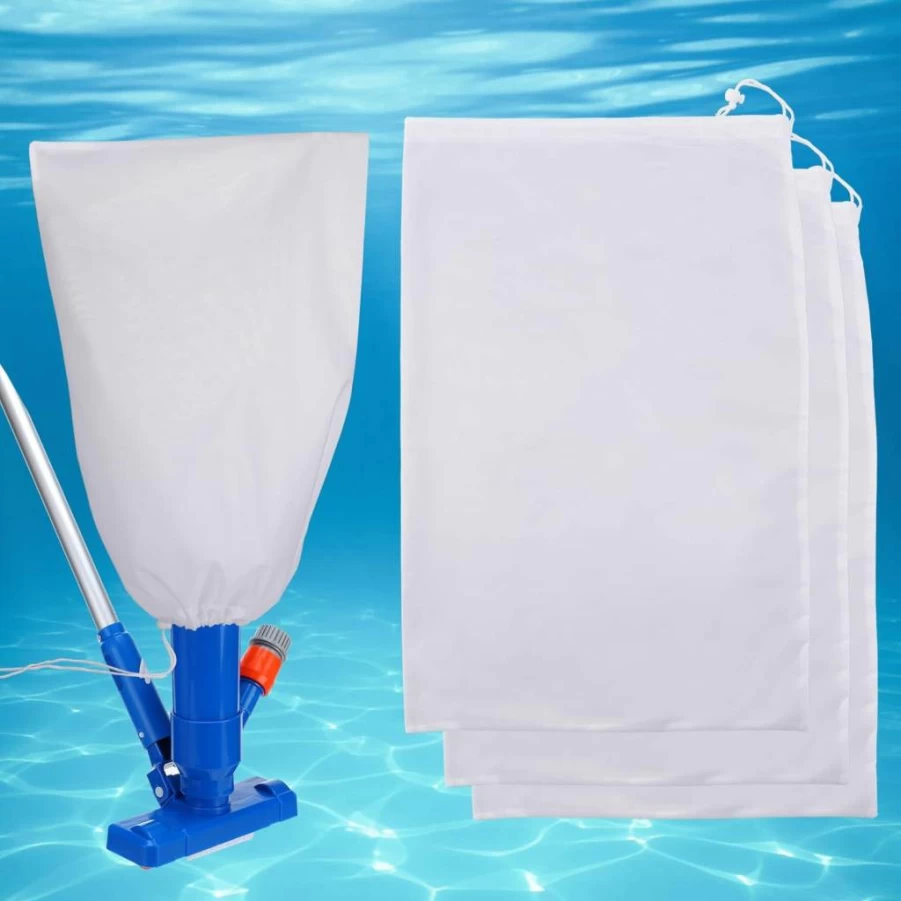 PAMASE 4-Pack 16" x 24" Fine Mesh Pool Vacuum Cleaner Replacement Bags with Pull Lock for Leaf Debris Collection