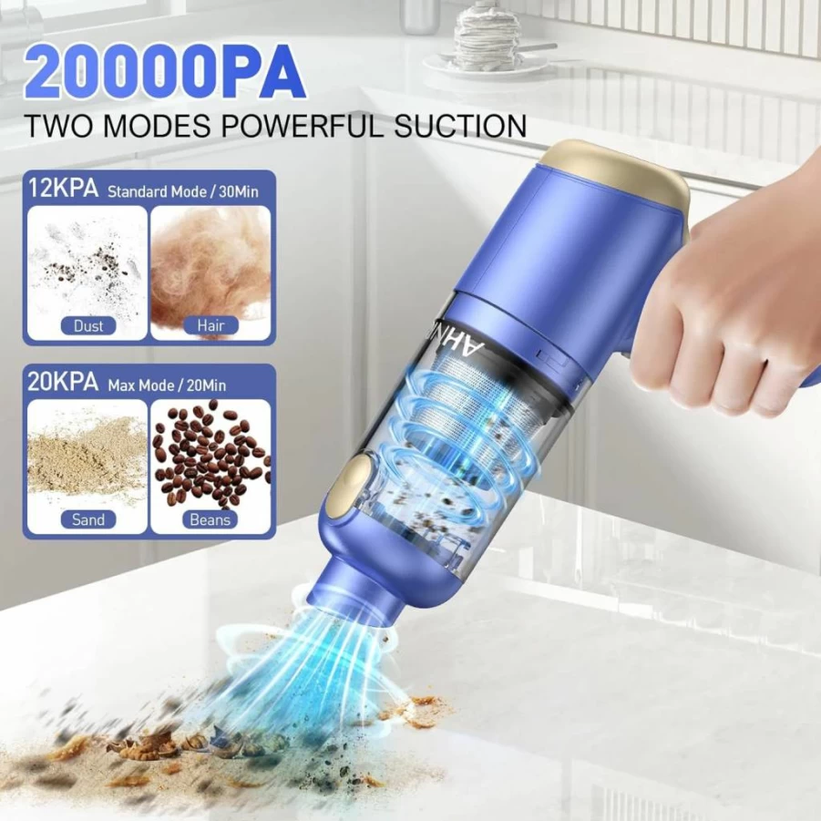 AHNR Cordless Handheld Vacuum Cleaner - 20000Pa High Power, 3-in-1 Portable Mini Vac for Car, Home & Keyboard, Brushless Motor, Lightweight & Powerful