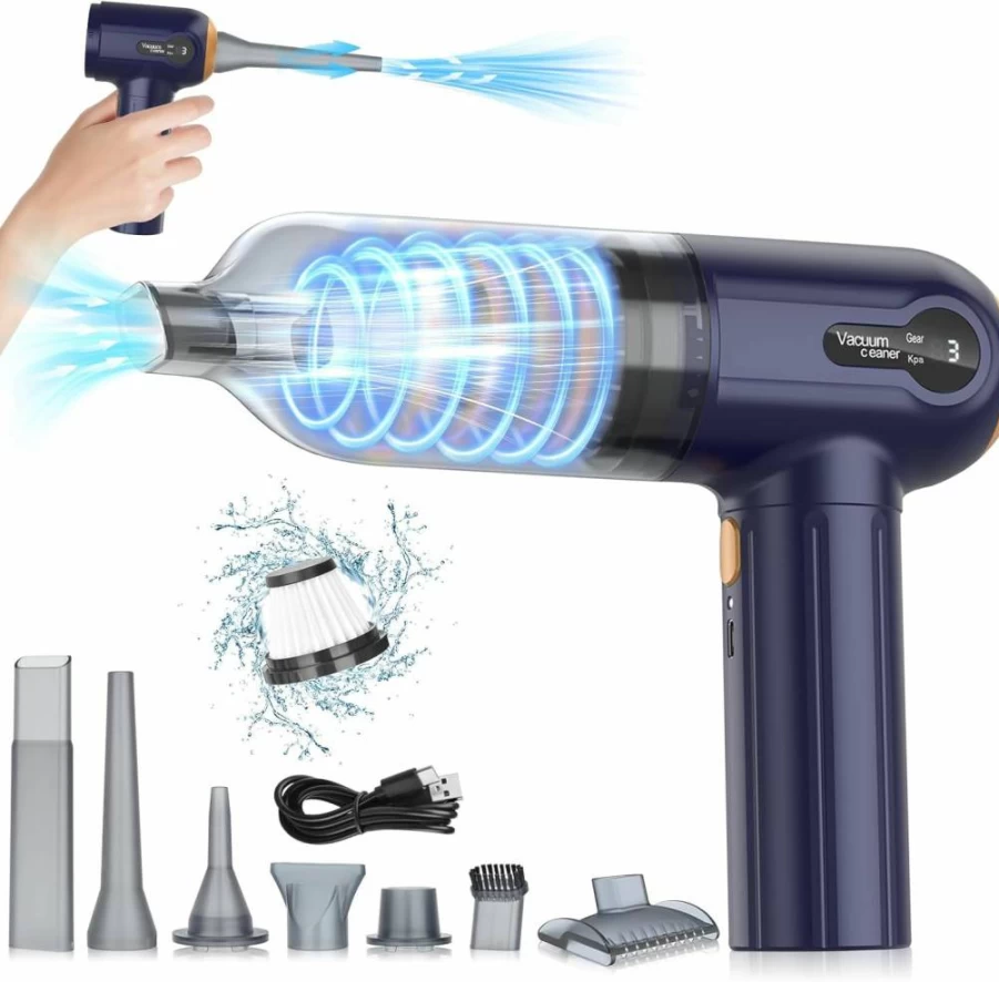 Musclez Cordless Car Vacuum Cleaner - 15000Pa Portable Handheld Vacuum with LED Display, Wireless Air Blower for Pet Hair, Home, Office (Blue) Rechargeable Dust Buster
