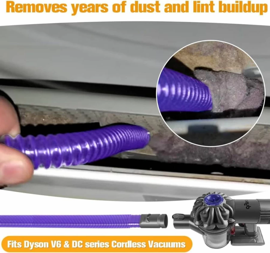 FUNTECK 34-Inch Dryer Lint Vacuum Attachment with Flexible Hose, 32mm & 35mm Fittings for Efficient Lint Trap Cleaning
