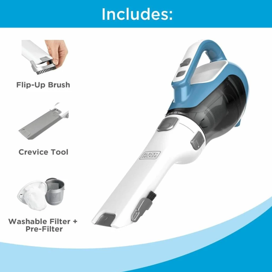 BLACK+DECKER CHV1410L Dustbuster AdvancedClean Cordless Handheld Vacuum for Home & Car, Lightweight with Crevice Tool, Portable Rechargeable Cleaner