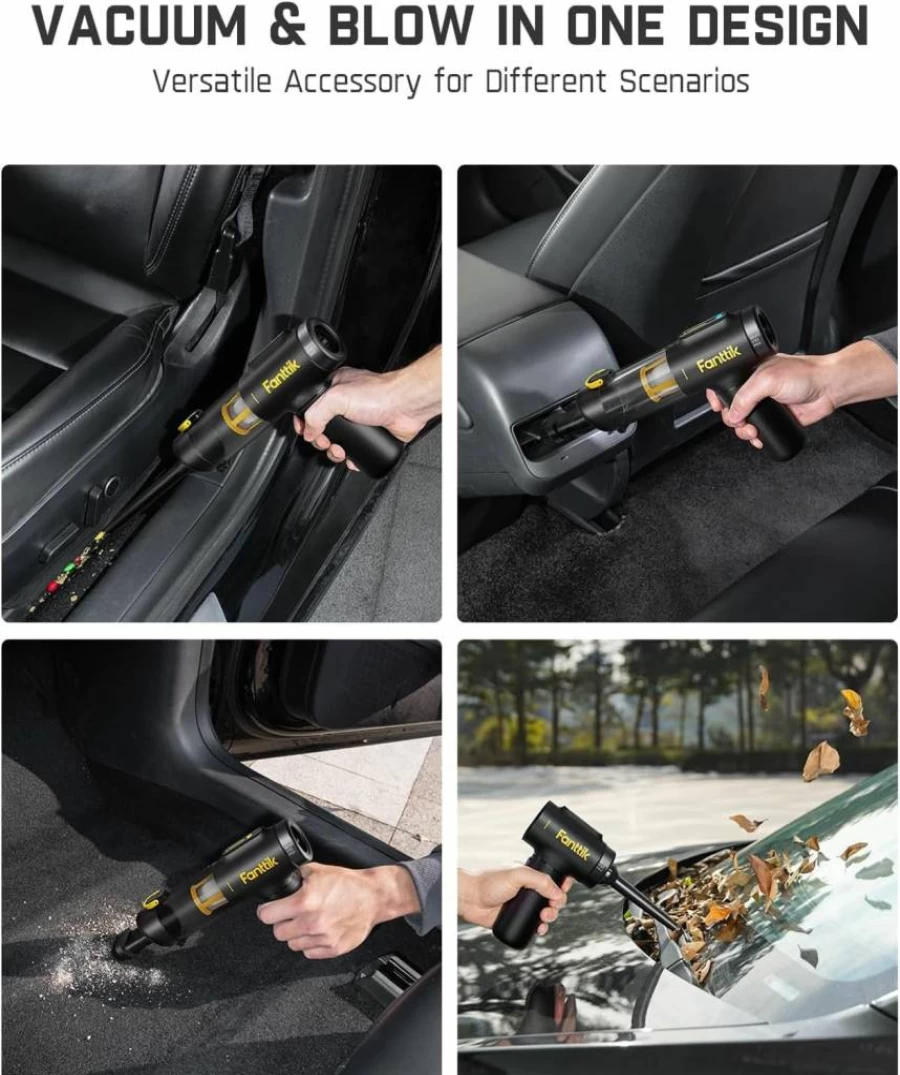 Fanttik Slim V10 Cordless Car Vacuum Cleaner - 4-in-1 Handheld Vacuum & Air Duster with Smart LED Display, 16Kpa Powerful Suction, Portable for Car, Home, Office