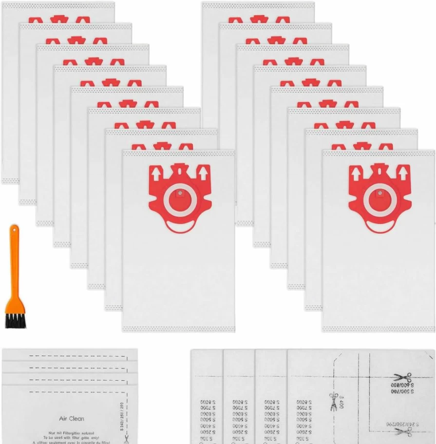 LemonQueen 16 Pack FJM Vacuum Bags for Miele C1 C2 S200 S300 S500 S700 Series with 4 Motor & 4 AirClean Filters, 3D AirClean Dust Bags Compatible with Miele Compact Vacuum Cleaners