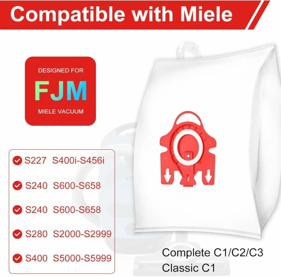 LemonQueen 16 Pack FJM Vacuum Bags for Miele C1 C2 S200 S300 S500 S700 Series with 4 Motor & 4 AirClean Filters, 3D AirClean Dust Bags Compatible with Miele Compact Vacuum Cleaners