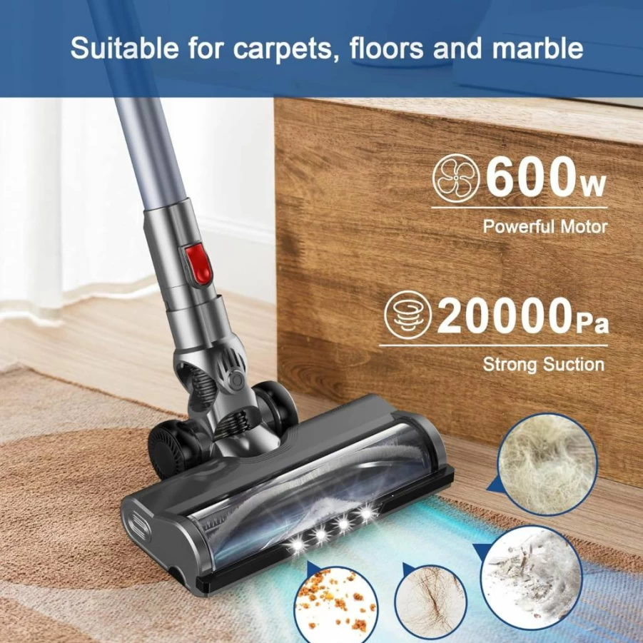 Intercleaner Corded Stick Vacuum Cleaner - 400W Motor, 15Kpa Powerful Suction, Lightweight 12-in-1 for Hardwood Floors, Carpets & Pet Hair, Ultra Quiet with Handheld Mode