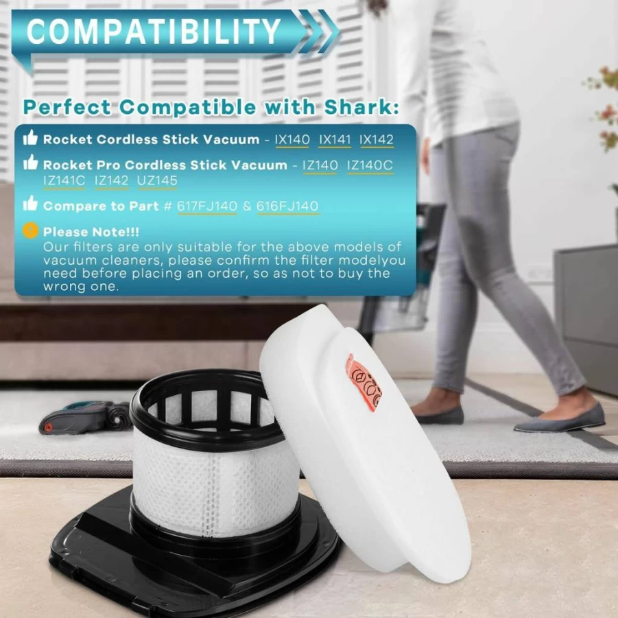 2Pack Jollsung Pre-Motor Foam and Felt Filter Replacement Compatible with Shark Cordless Vacuum Cleaner Models IX140, IX142, IZ140, IZ141C, IZ142, IZ162H, IZ362H, IZ363HT, IZ462H - Replaces 617FJ140