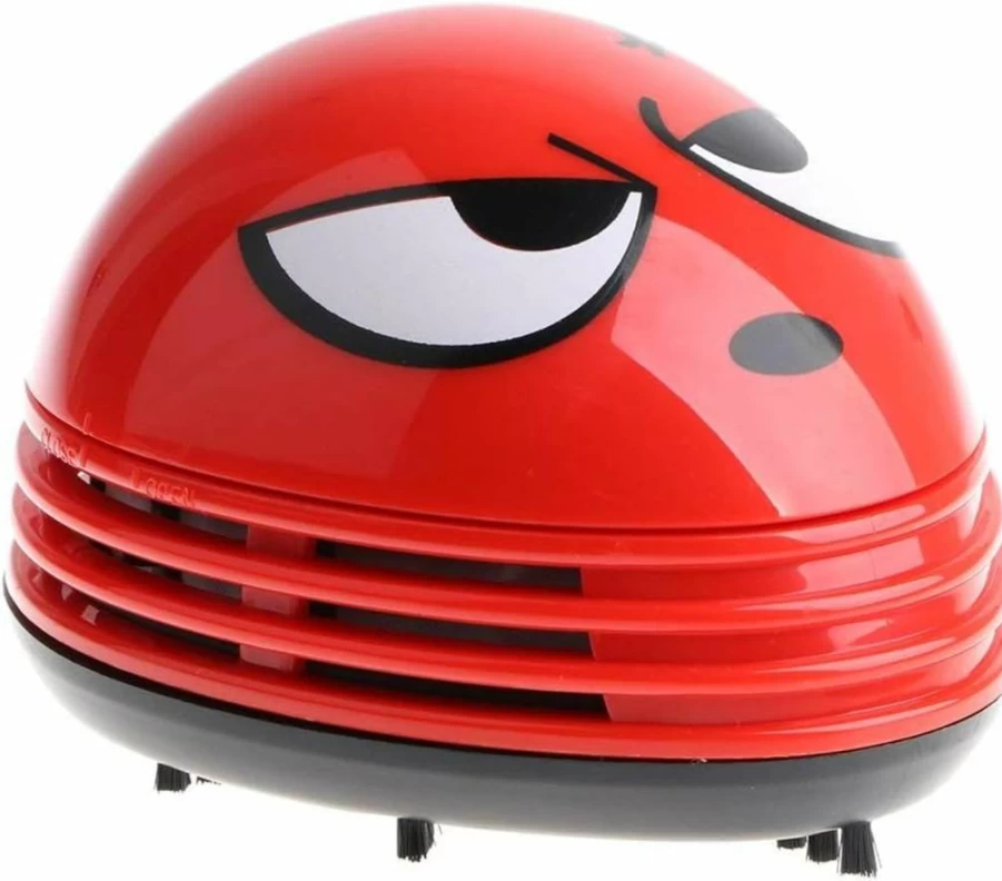 E ECSEM Red Mini Desktop Vacuum Cleaner - Portable Cordless Dust Sweeper for Home Office Table Cartoon Design