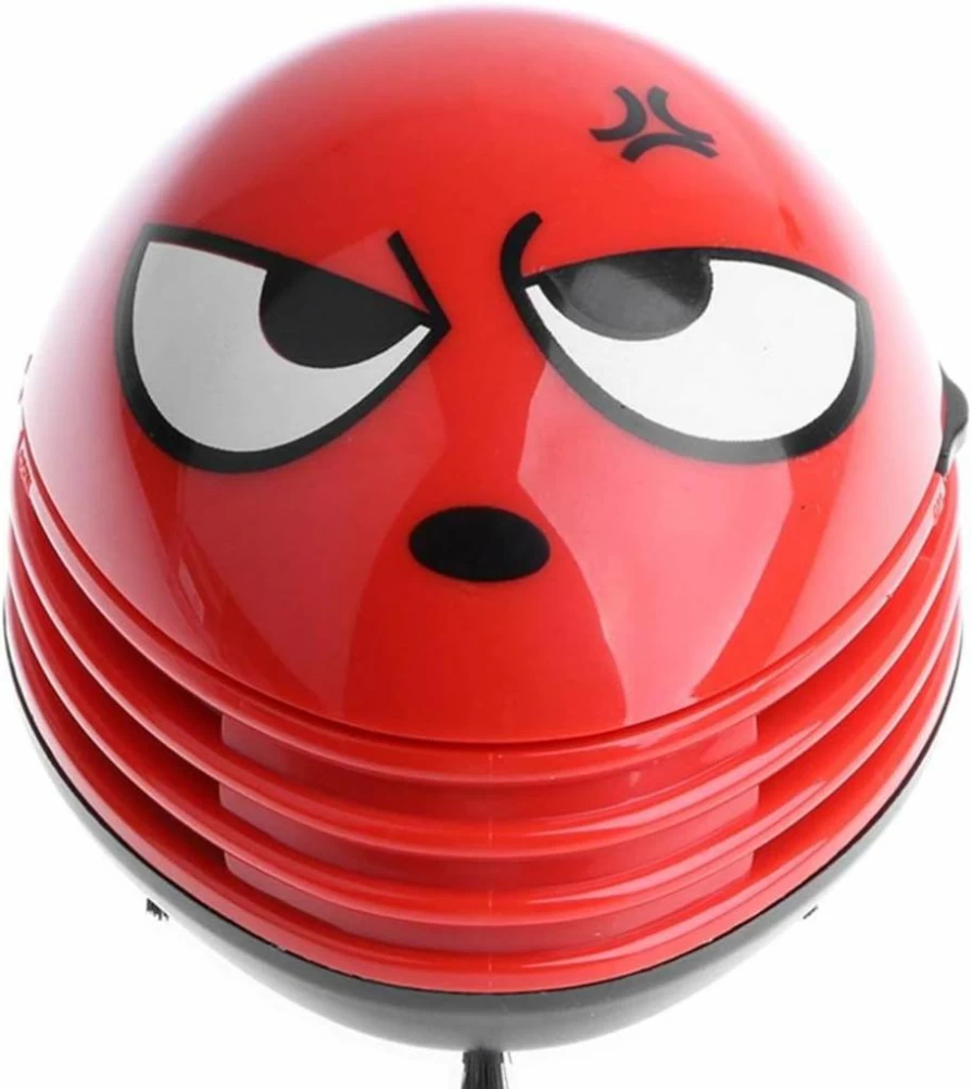 E ECSEM Red Mini Desktop Vacuum Cleaner - Portable Cordless Dust Sweeper for Home Office Table Cartoon Design