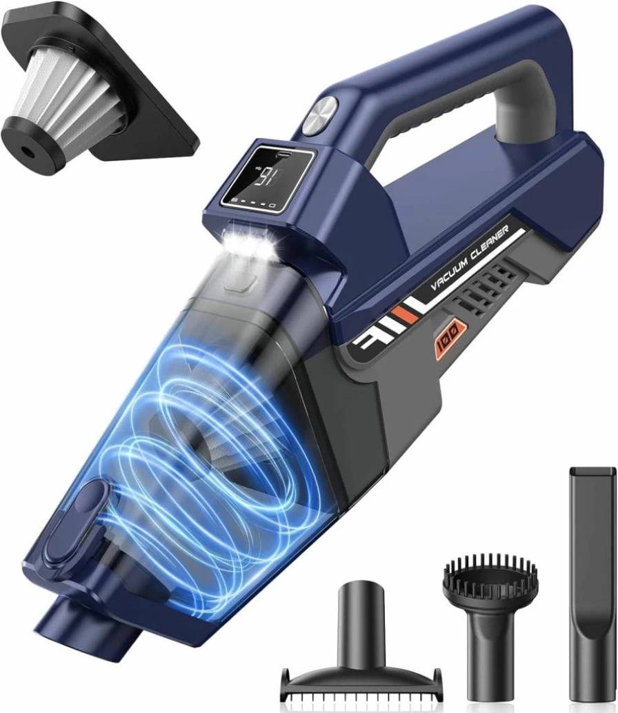JONYJ Cordless Handheld Vacuum Cleaner 16000Pa, Rechargeable Car Vacuum with LED Light & Multi-Nozzles, Portable Dust Buster for Home, Car, Office, Pet Hair
