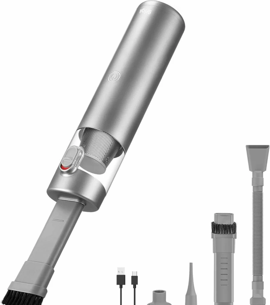 Brigii M1 Cordless Mini Handheld Vacuum - 3-in-1 Car Cleaner, Air Duster & Hand Pump with 3 Crevice Nozzles, Portable Rechargeable Vacuum for Small Spaces