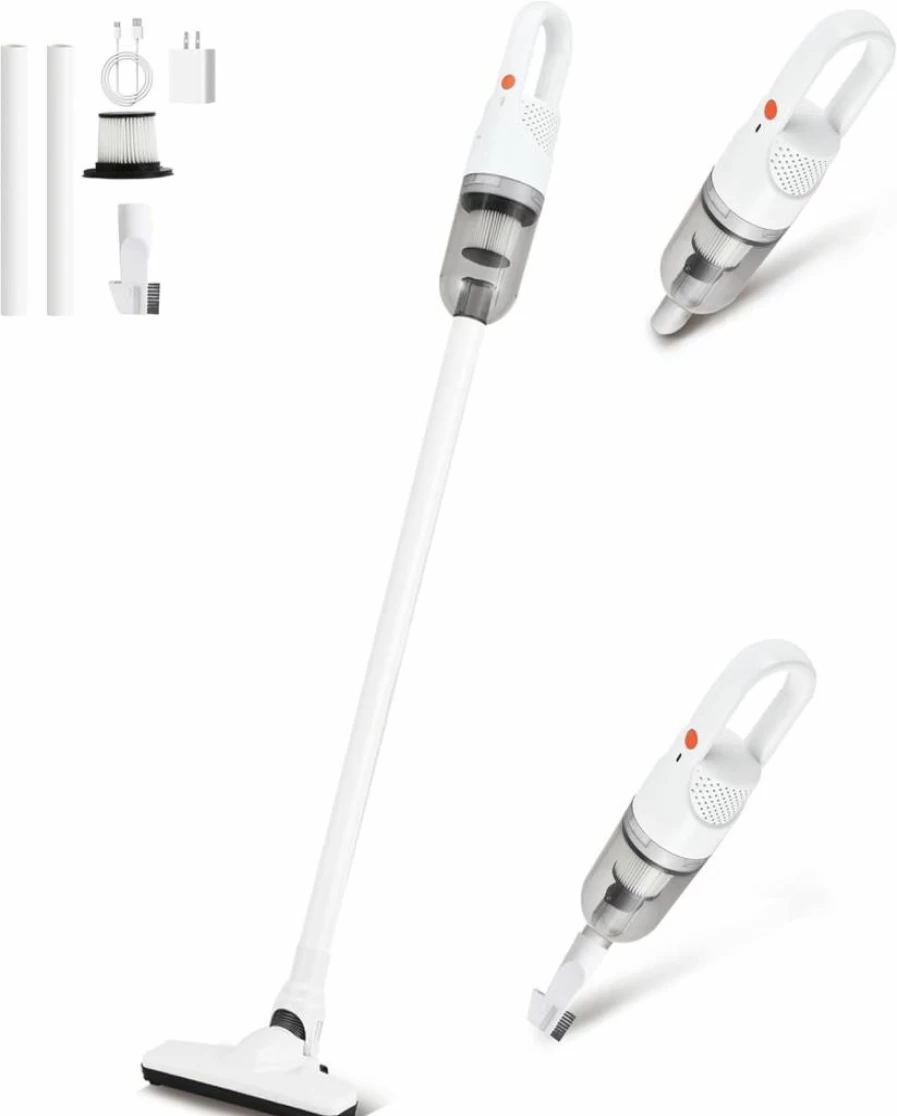 SIPPON 6-In-1 Cordless Stick Vacuum Cleaner - 100W Lightweight, Portable Handheld Vacuum for Hard Floors, Carpets, Pet Hair - White