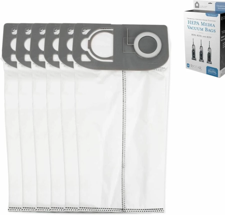Riccar R25Hc-6 HEPA Vacuum Bags, 6-Pack Charcoal-Infused Gray Replacement Bags for Riccar R25 Series Vacuums