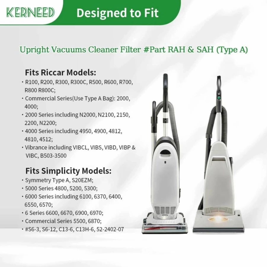 8 Pack Kerneed Hepa Vacuum Bags Type A for Riccar Vibrance, R-Series, 2000/4000 & Simplicity Symmetry, S20Ezm, 5000/6000 Upright Vacuum Cleaners, Replacement for Part RAH-6/SAH-6