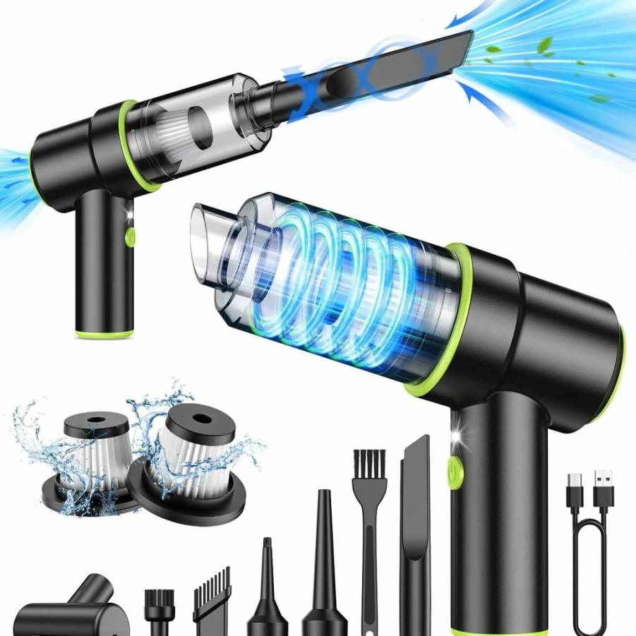 CODN Cordless Handheld Vacuum Cleaner - 12000Pa Powerful Suction, 2-in-1 Air Duster, LED Light, Multi-Nozzles for Car, Pet Hair, Home & Office Cleaning, Rechargeable Portable Car Vacuum