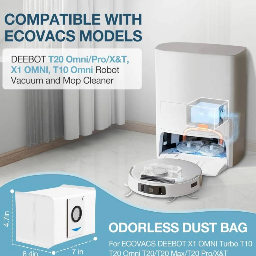Lacvik 4-Layer Filtration Dust Bags for Ecovacs Deebot X1 Omni, T10, T20 Series Robot Vacuum Cleaner - Compatible with T20/T20 Max/T20 Pro/X&T Models