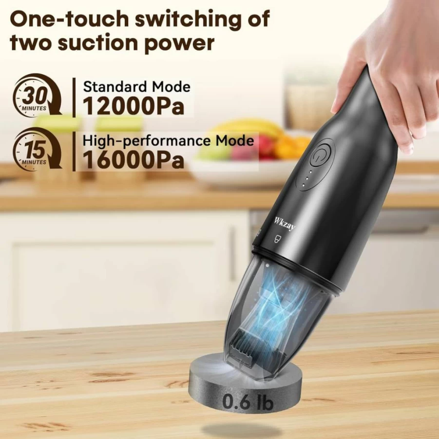 Wkzay Cordless Handheld Vacuum - 16,000Pa Strong Suction, USB-C Fast Charging, Quiet Brushless Motor, Lightweight for Apartments & Small Spaces