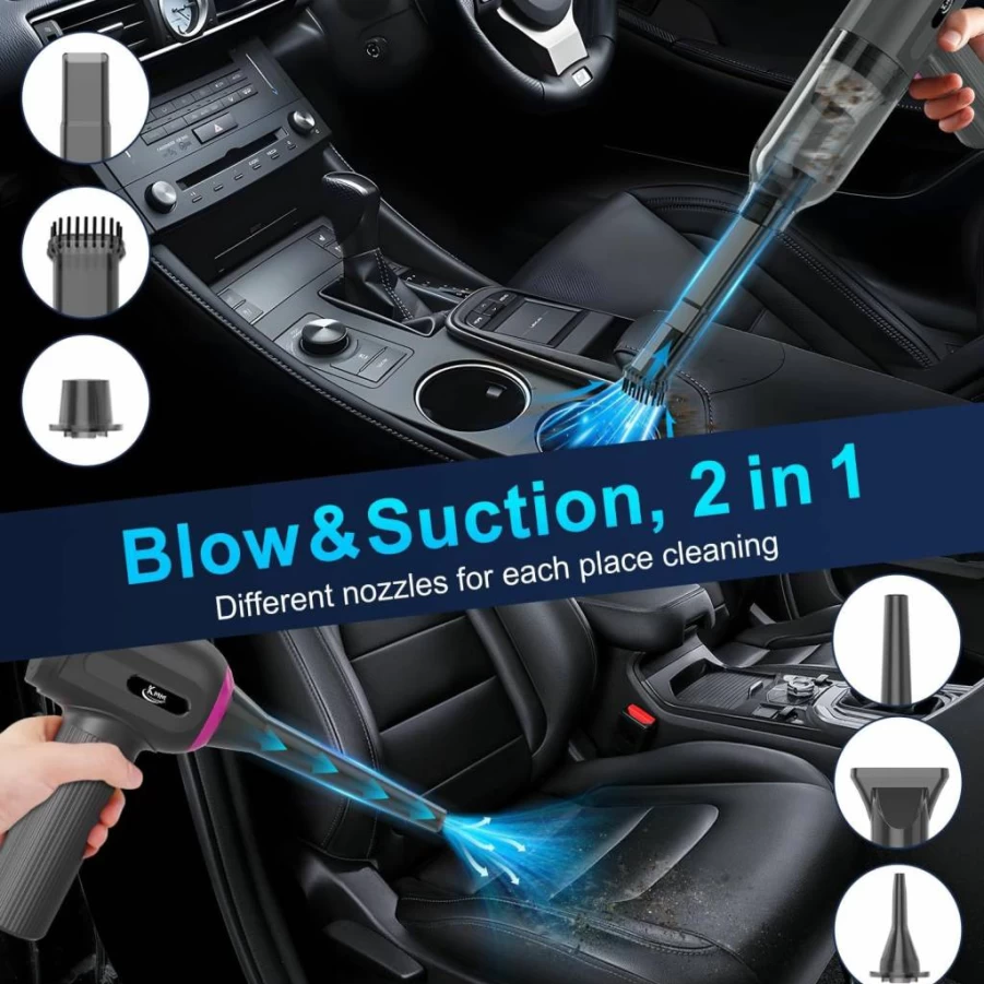 KMM 4-in-1 Handheld Vacuum Cleaner 16000Pa, 120W High Power Corded Car Vacuum with LED Light, 3 Speed Settings & Multi Nozzles for Home, Car, Pet Hair, Office Cleaning