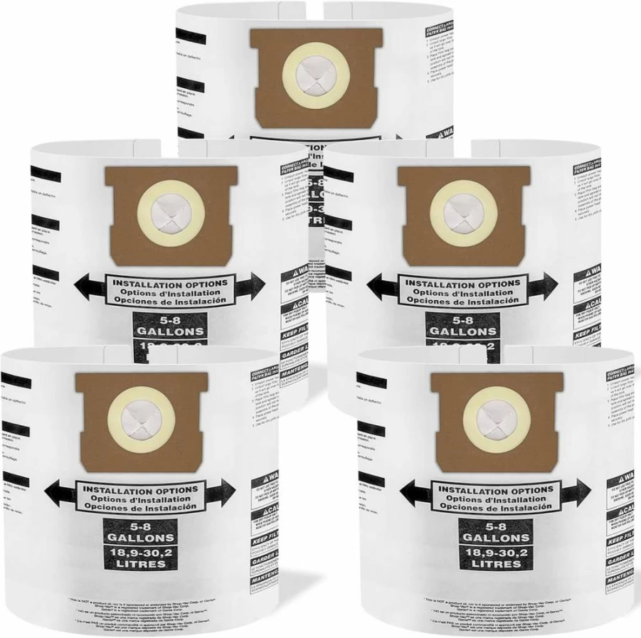 Pulluty 3 Pack Disposable Vacuum Bags Compatible for Shop-Vac 5-8 Gallon, Type E 90661/9066100/9066133 & Type H 90671/9067100/9067133, VF2004 Filter Collection Bags