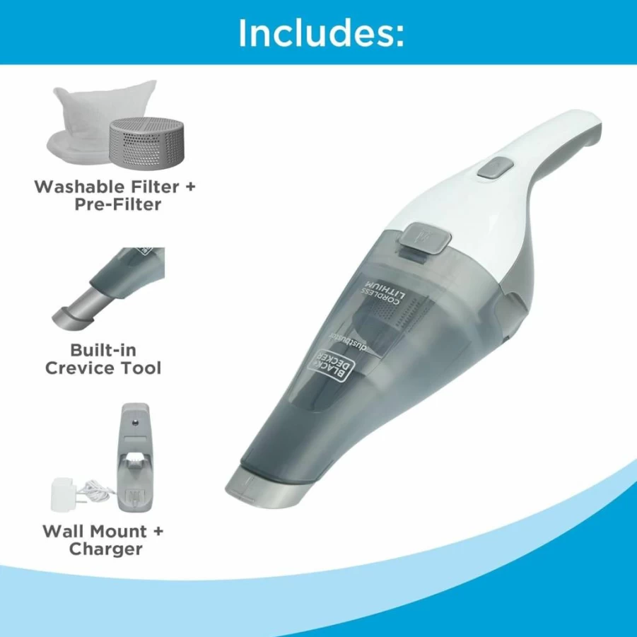 BLACK+DECKER HNVc215B10 Dustbuster QuickClean Cordless Handheld Vacuum - Lightweight, Rechargeable, Powerful Suction for Home & Car Cleaning