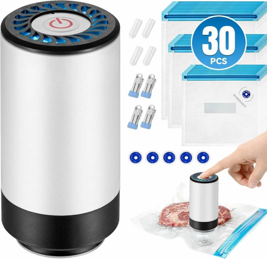 Billty 3rd Gen Handheld Vacuum Sealer for Food Preservation - Portable Kitchen Tool with 30 Sous Vide Bags for Freshness & Storage