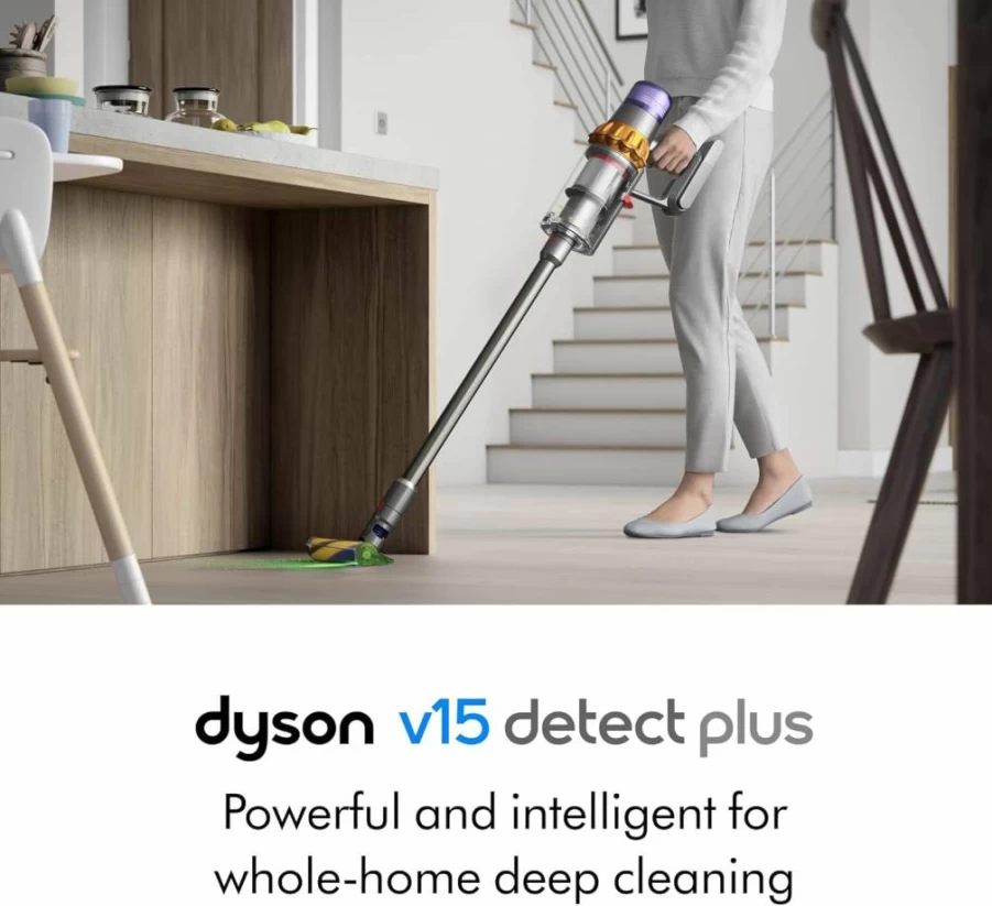Dyson V15 Detect Plus Cordless Stick Vacuum Cleaner with Laser Dust Detection, Yellow/Nickel, Lightweight & Powerful