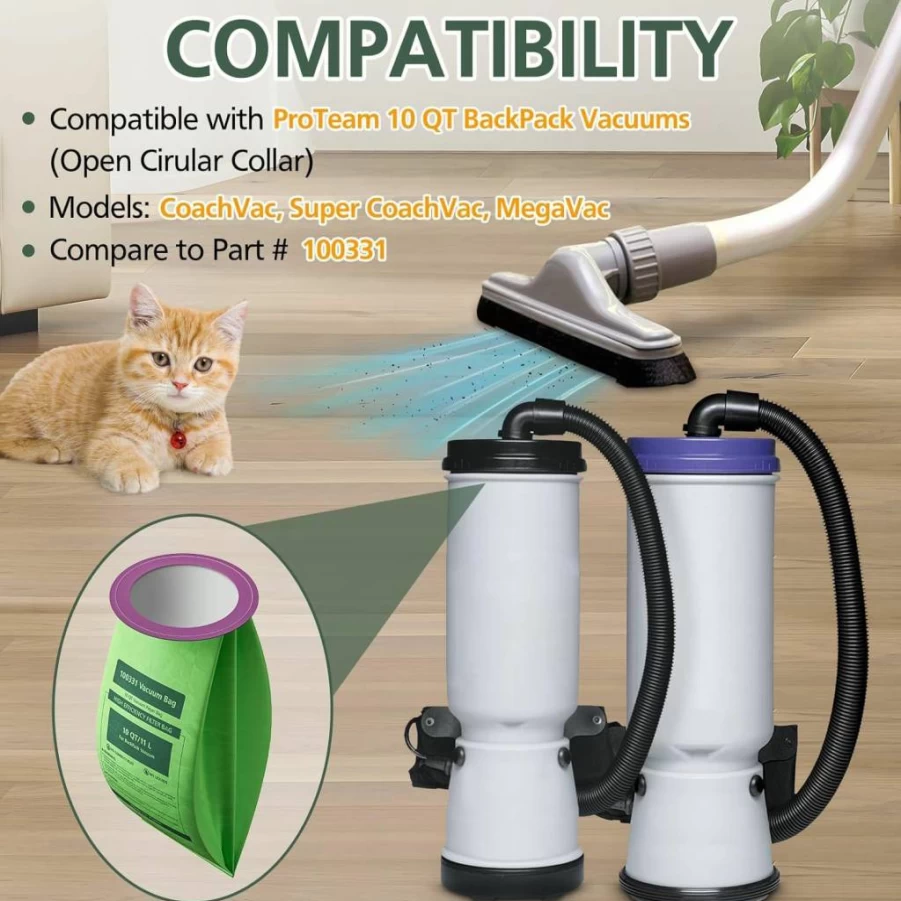 16 Pack ISINLIVE Vacuum Bags Replacement for Proteam 10 Qt Backpack Vacuum, Compatible with Coachvac Super Coachvac Megavac, Upgraded HEPA Filters with Open Circular Collar