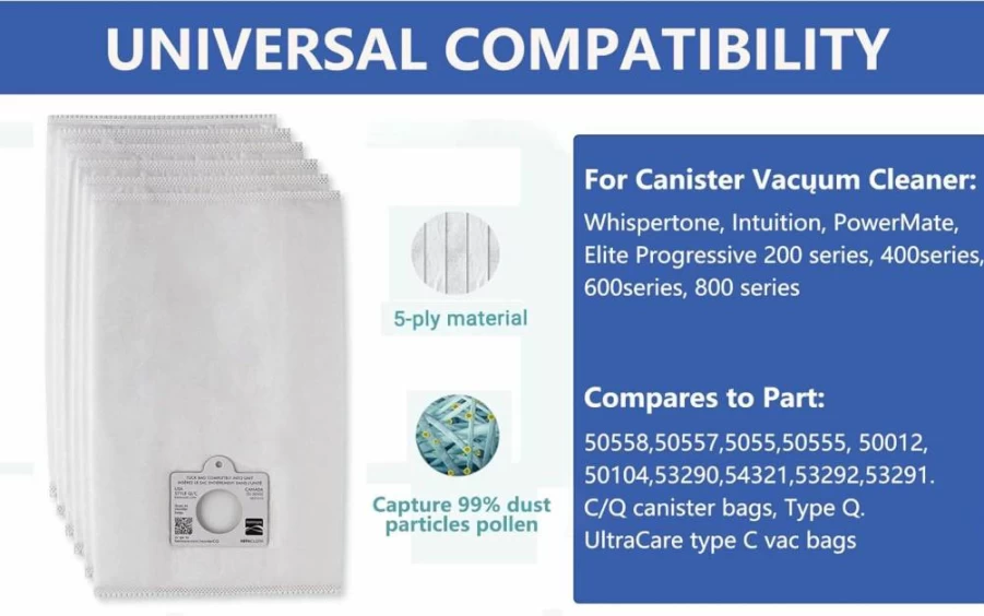 Youmeichuang 6-Pack HEPA Vacuum Bags Compatible with Kenmore 53292 Type Q Canister Vacuums (White)