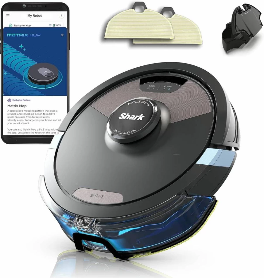 Shark RV2620WD AI Ultra Robot Vacuum and Mop with MatrixClean Navigation, CleanEdge Technology, Pet Hair Pickup, Works on Carpets and Hard Floors, Alexa Compatible, Black/Mocha