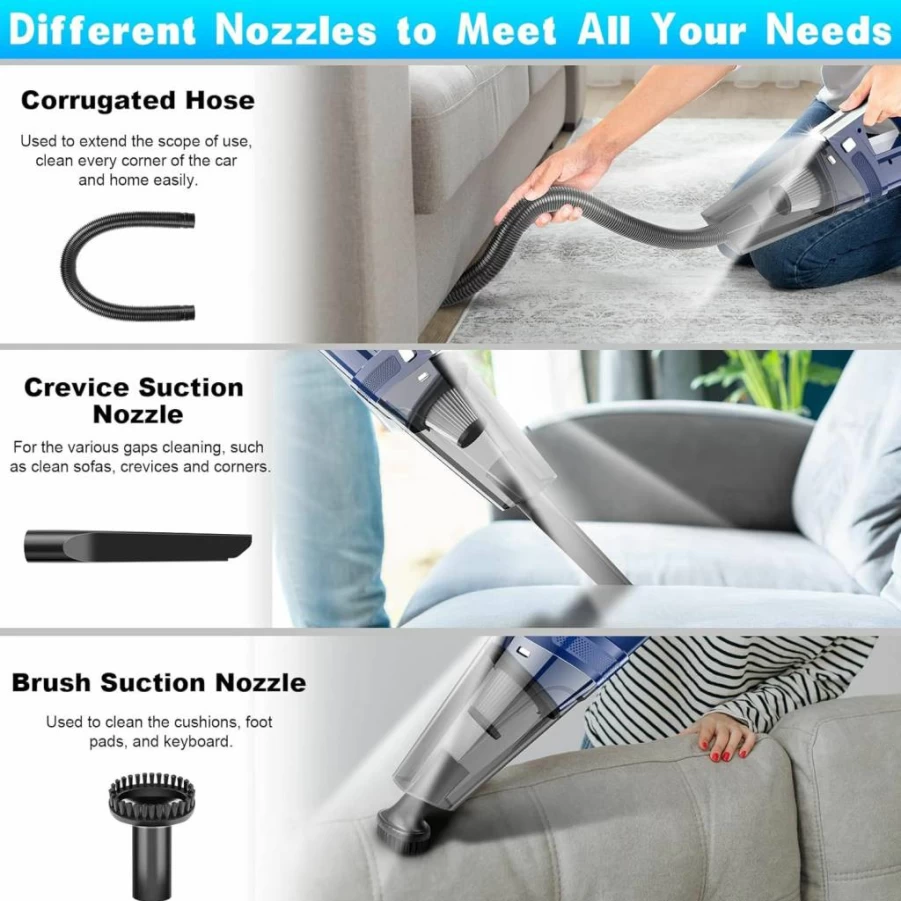 SAKOLD Cordless Handheld Vacuum Cleaner - 11000Pa Powerful Suction, Portable & Rechargeable for Car, Home, Office - Mini Lightweight Design
