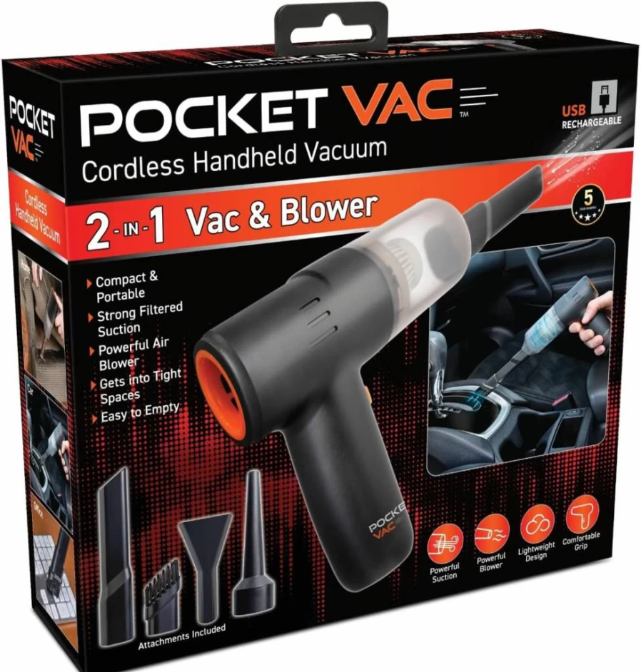 Pocket Vac Handheld Vacuum Cleaner - Cordless, Lightweight for Home, Car, Pet Hair, and Dust Cleaning