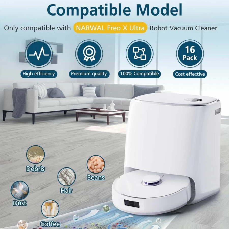 8 Pack Lacvik Disposable Dust Bags for Narwal Freo X Ultra & X Plus Robot Vacuum, 1L Capacity with HEPA Filter Replacement