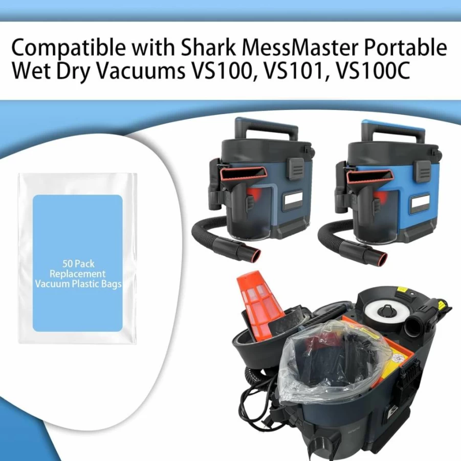 50 Pack Aolleteau Vacuum Sealer Bags for Shark Messmaster VS100, VS101, VS100C - Heavy Duty, Leakproof Storage Bags for Wet/Dry Vacuums