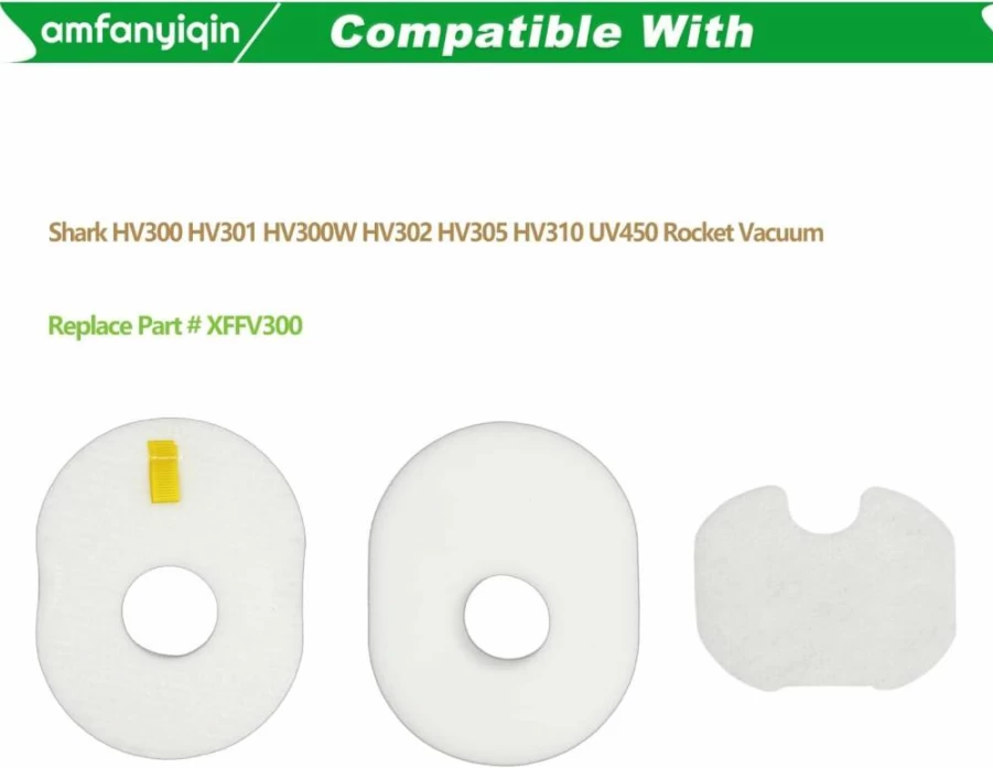AMFANYIQIN 4-Pack Foam & Felt Replacement Filters Compatible with Shark HV300 HV301 HV302 HV305 UV450 CS100 Rocket Vacuum, Post-Motor Filters for Shark HV310 HV308 HV307Q QS301, Replaces XFFV300