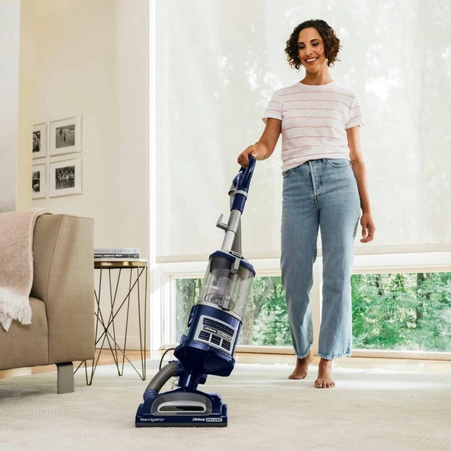 Shark NV360 Navigator Lift-Away Deluxe Upright Vacuum - Powerful Suction for Hardwood, Carpets & Multi-Surfaces, Large Dust Cup, Swivel Steering, Renewed (Blue)