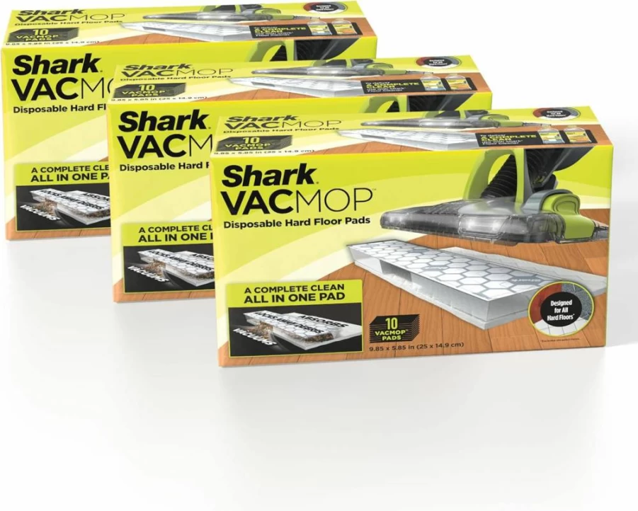 Shark Vmop Disposable Hard Floor Pad Refills - 30 Count (Pack of 3), Compatible with Shark VM252 & VM180 Vacmop, No-Touch Disposal for Hardwood, Tile, Laminate & Stone Floors, VMP30