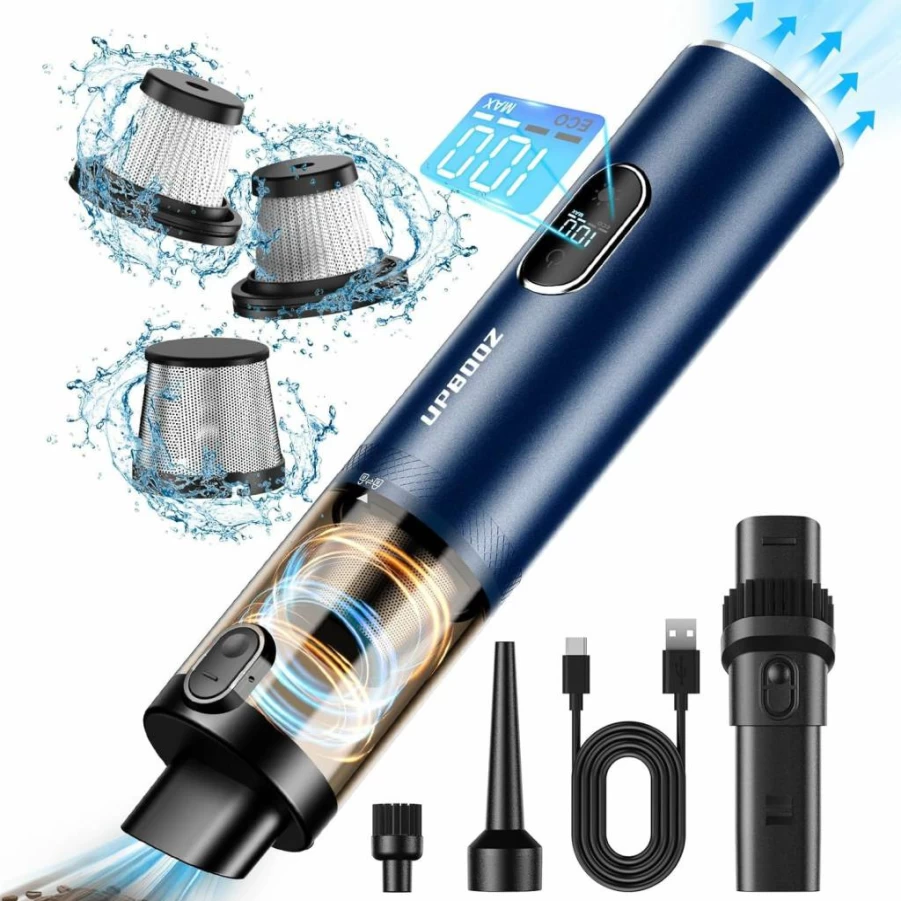 Upbooz 14000Pa Cordless Handheld Vacuum Cleaner - 2-in-1 Portable Car Vacuum with LED Light & Air Duster, Rechargeable Mini Vac for Home, Pet, Office, Low Noise Powerful Suction